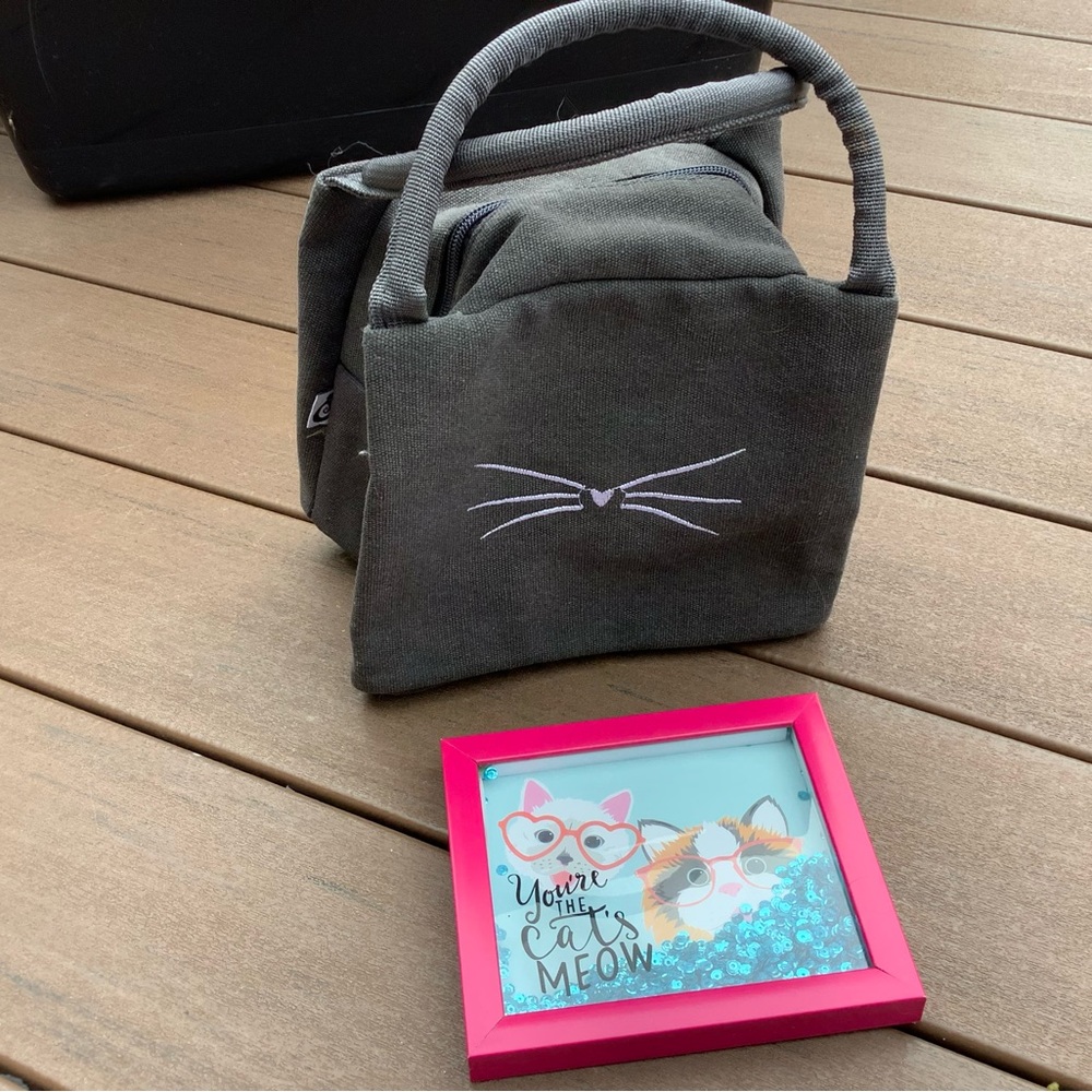 Cute Gray Cat Face Lunch Tote Bag and Picture
